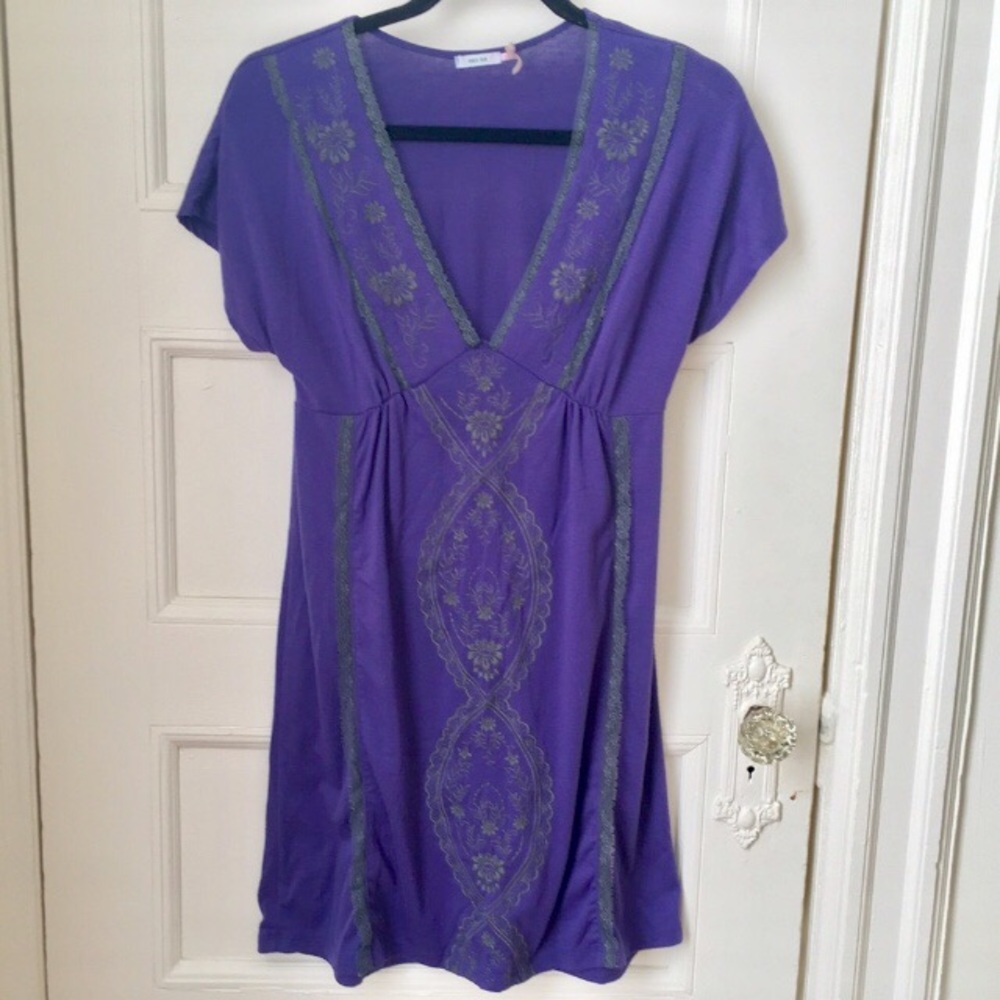 Embroidered Deep V-Neck Dress